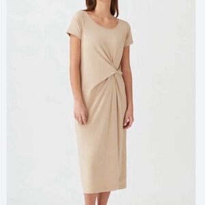 Cuyana Beige Midi Dress with Knot Detail